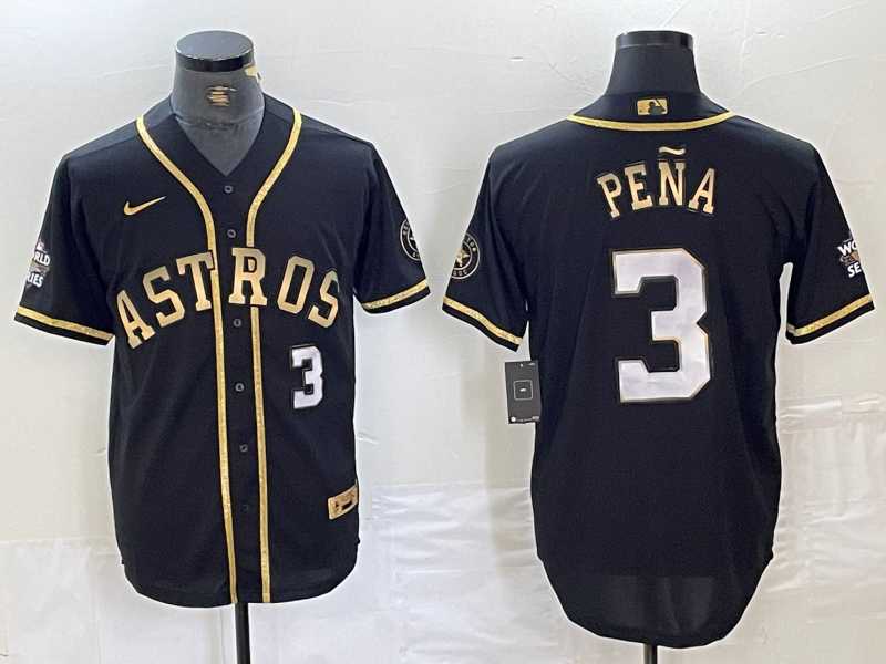 Men%27s Houston Astros #3 Jeremy Pena Black Gold Player Number Cool Base Jersey